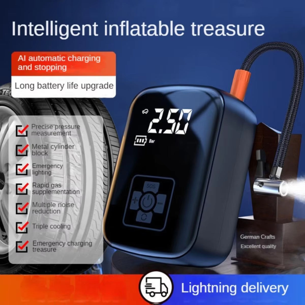 Cordless Digital Tyre Inflator 70L/min Car Motorcycle Bicycle Ball Compressor USB Rechargeable LED Lighting | Sansoti