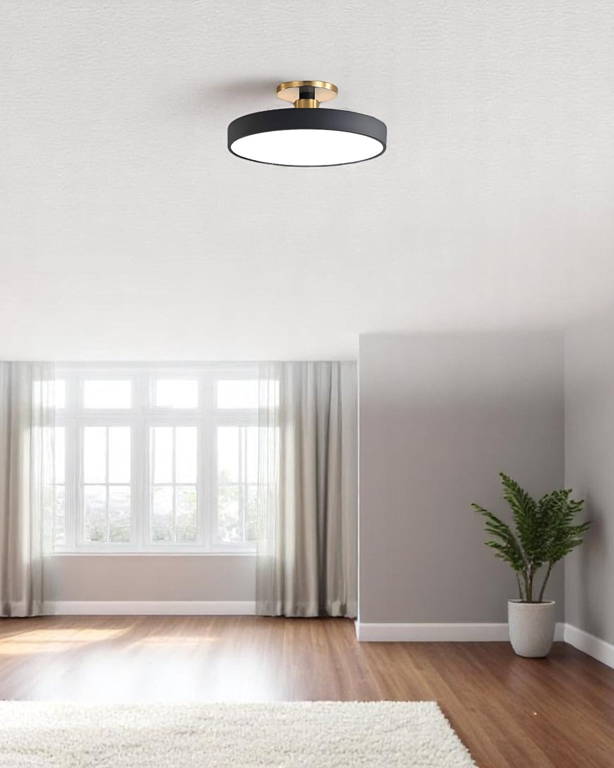 Moderne runde Deckenleuchte mit Gold-Detail und Acryl-Diffusor – minimalistische Semi Flush Design-Beleuchtung für Wohnzimmer und Schlafzimmer | Restfield