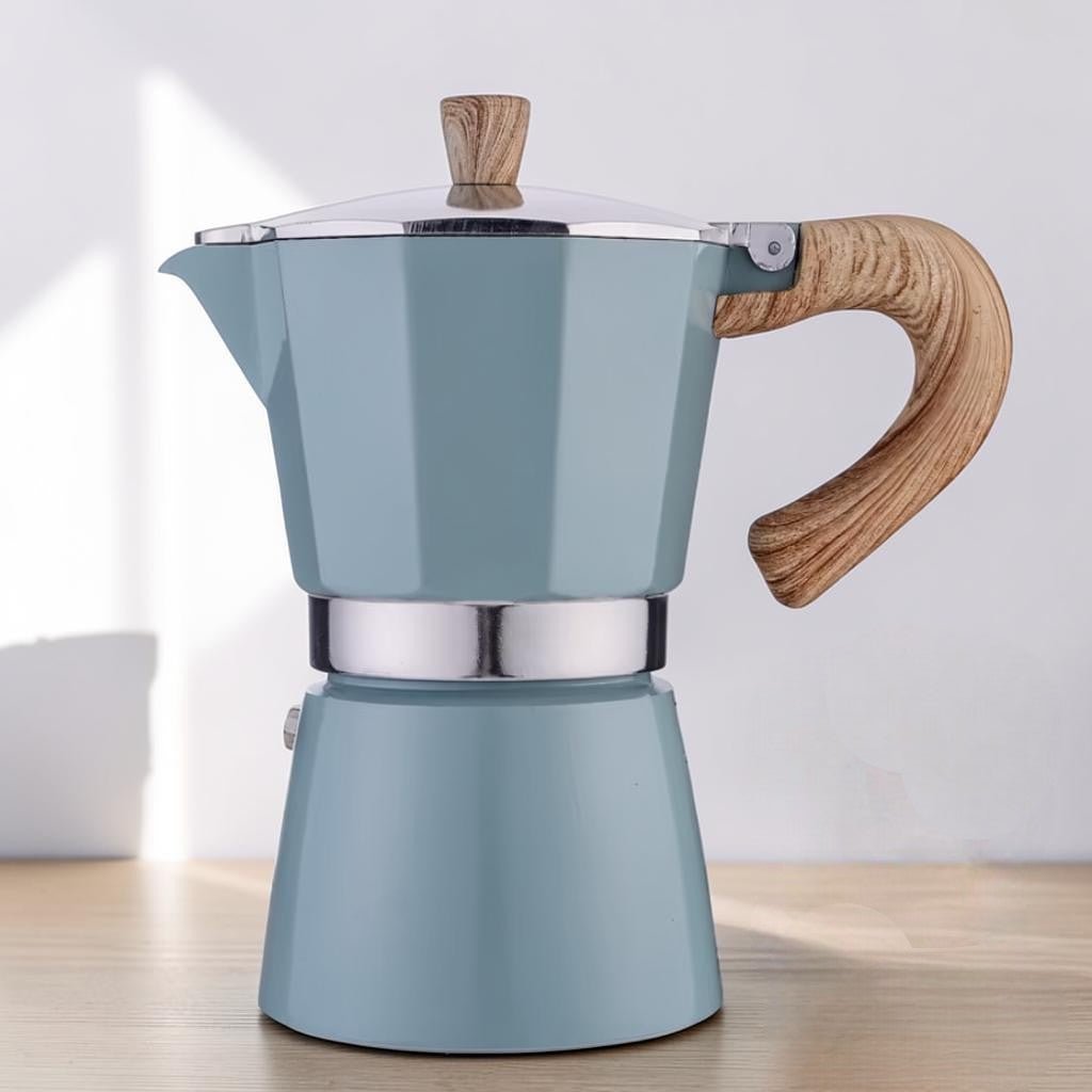 Aluminium-Espressokocher, Blau, Mokkakanne, Herdkanne, 150 ml, 300 ml, italienisches Design, Kaffeezubereitung zu Hause | Sansoti