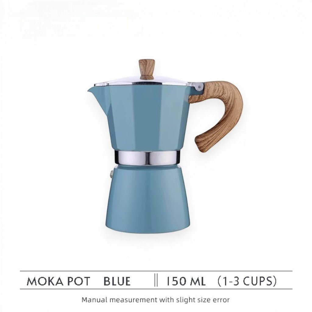 Aluminium-Espressokocher, Blau, Mokkakanne, Herdkanne, 150 ml, 300 ml, italienisches Design, Kaffeezubereitung zu Hause | Sansoti