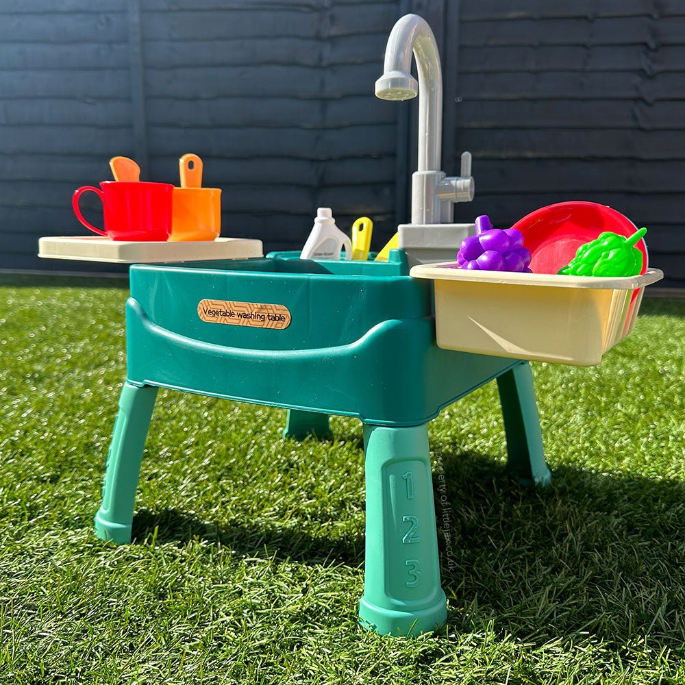 Toy Kitchen with Working Water Tap, 19-Piece Indoor and Outdoor Interactive Role-Play Toy for Children | Sansoti