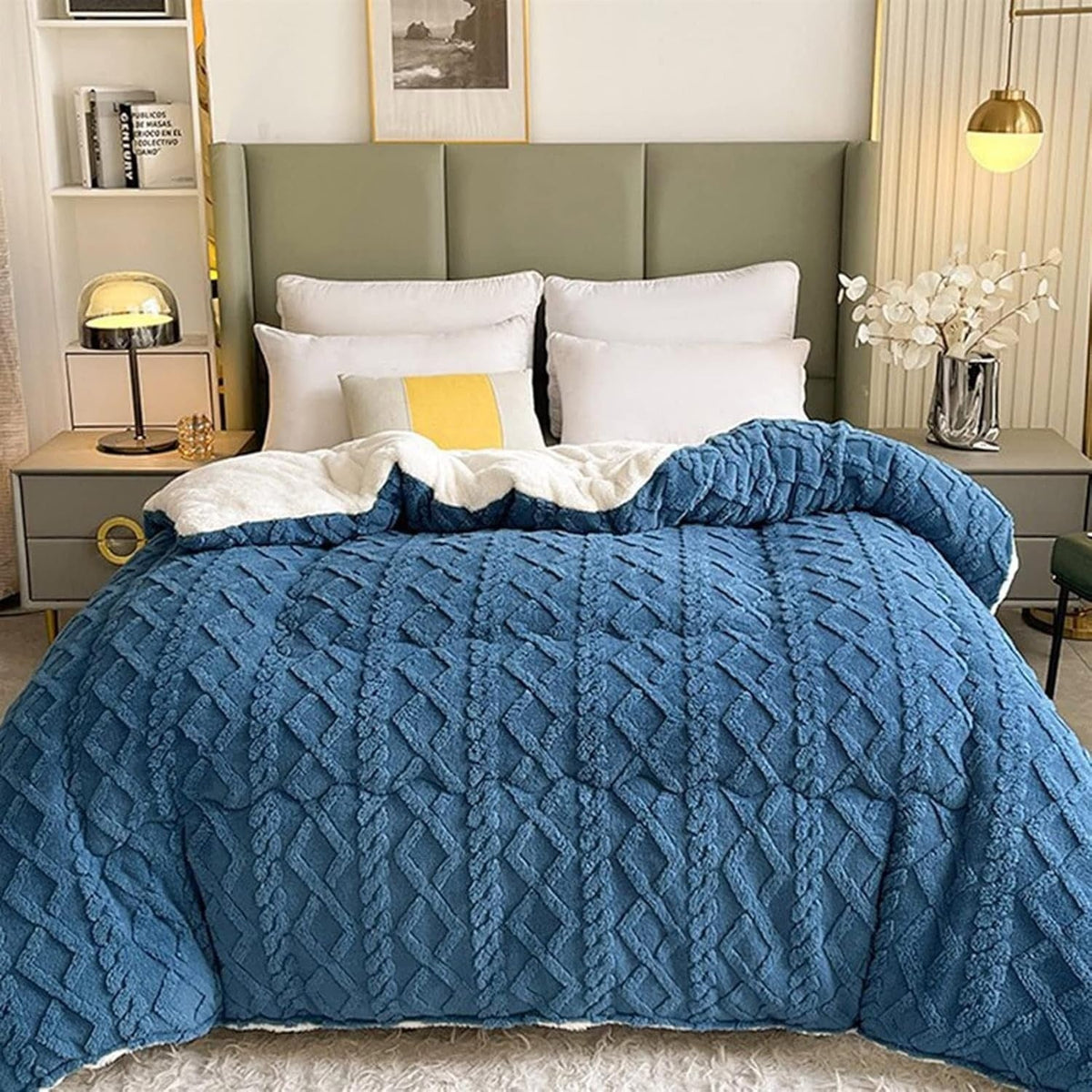 Dubbelzijdige Plaid Sherpa Fleece Geometrisch Patroon Warmte Comfort Woonkamer Slaapkamer Bank Bed Deken | Sansoti
