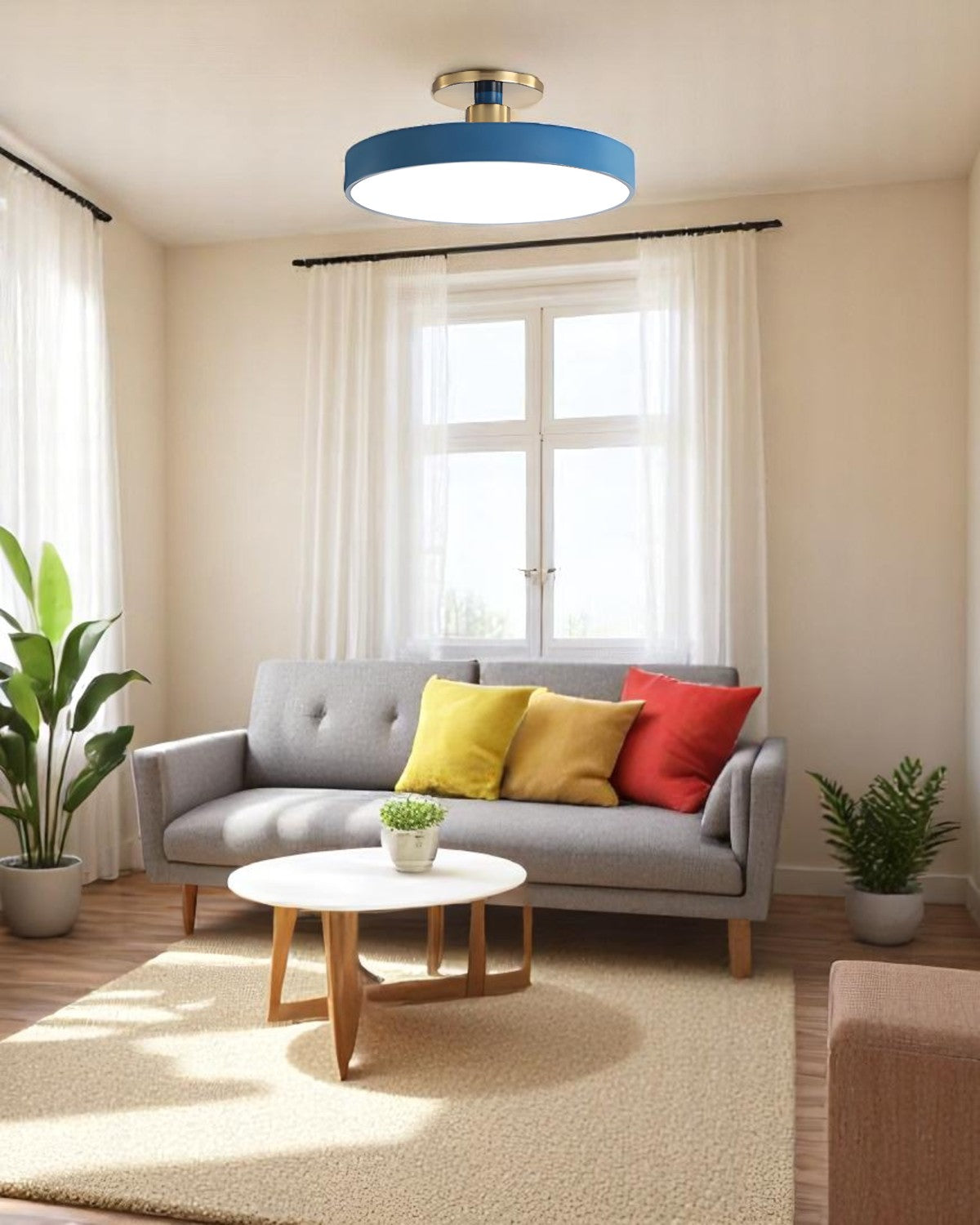 Moderne runde Deckenleuchte mit Gold-Detail und Acryl-Diffusor – minimalistische Semi Flush Design-Beleuchtung für Wohnzimmer und Schlafzimmer | Restfield