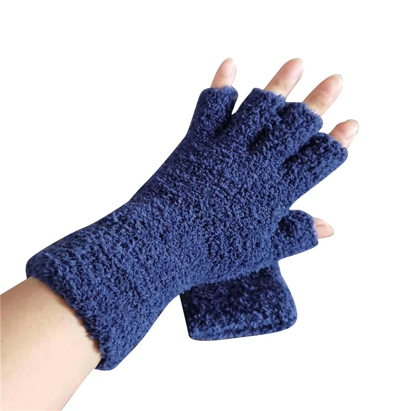 Knitted Fingerless Gloves Fleece Half-Finger Unisex Warm Comfortable Autumn Winter Accessory | Sansoti