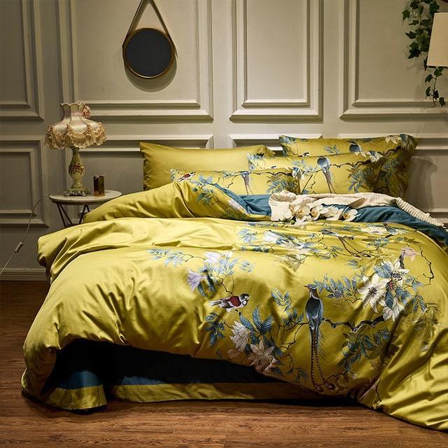 Dekbedovertrek Katoen Tropische Print Vogels Bladeren 500TC Premium Ademend Zacht Slaapkamer Beddengoed | Sansoti