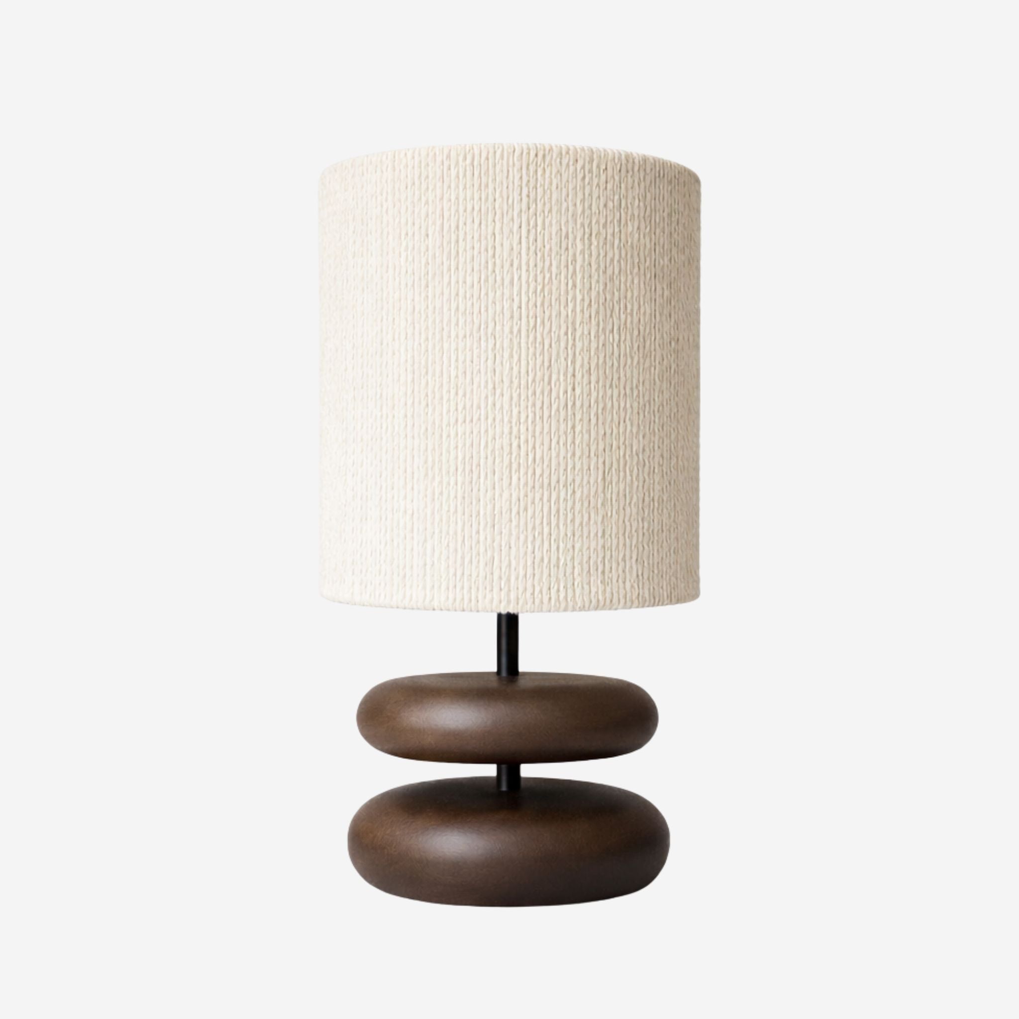 Tafellamp Hout Textiel Donker Bruin Rond Design Nachtkastje | Sansoti