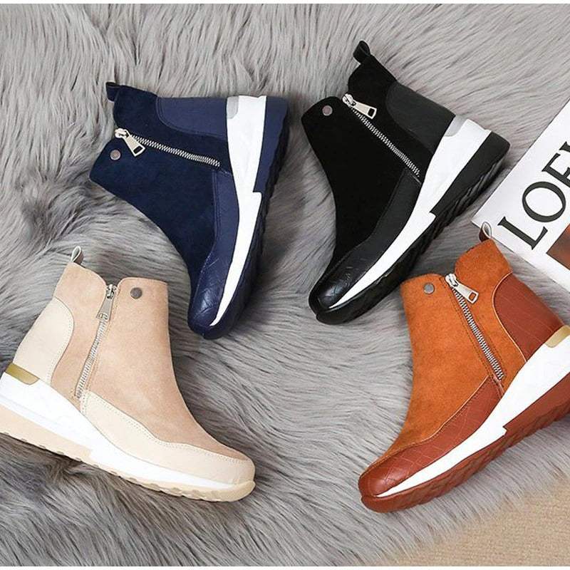 Bottines pour femmes à fermeture éclair, confortables, en cuir, au design élégant, pour un usage quotidien, avec semelle robuste et tendance | Sansoti