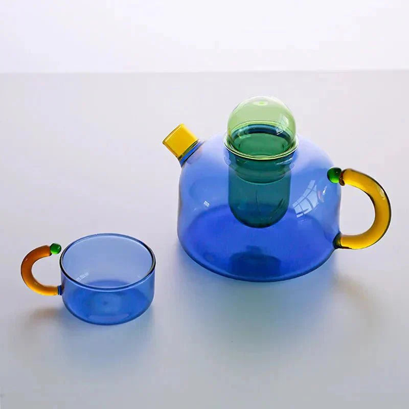 Restfield | Borosilikat-Teekanne mit Tassen – Designer-Teekanne aus hitzebeständigem Glas