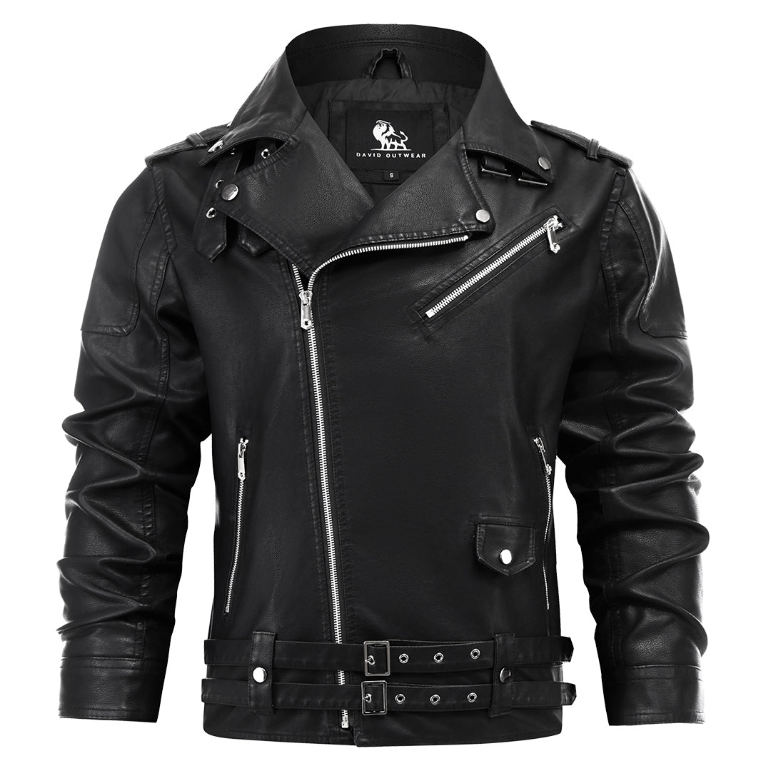 Herren-Lederjacke im Boulevard-Stil aus schwarzem PU-Leder Wasserbeständig All-Season-Biker-Motorradjacke für Herren Casual | Sansoti