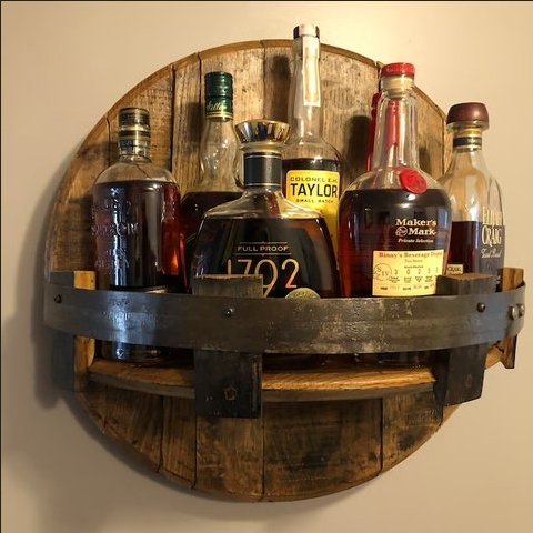 Wandplank Whiskeyvat Gerecycled Eikenhout 30x30x16cm Rustiek Industrieel Bar Interieur Wanddecoratie Opbergruimte | Sansoti