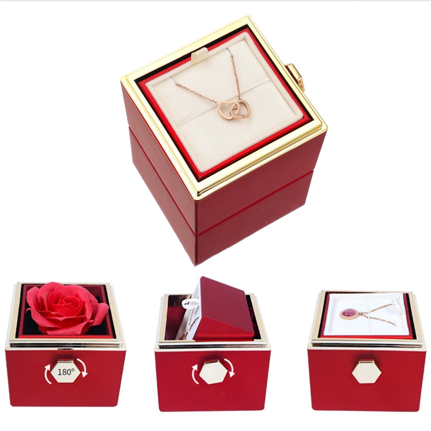 Hartvormige Ketting Twee Harten Titanium Staal Vrouwen Romantisch Sieraad Goud Zilver Rosé Geschenkdoos | Sansoti