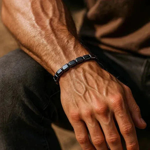 Hematiet Kralen Armband Heren Natuursteen Zwart Grijs Energetisch Balans Everyday Wellness Accessoire | Sansoti