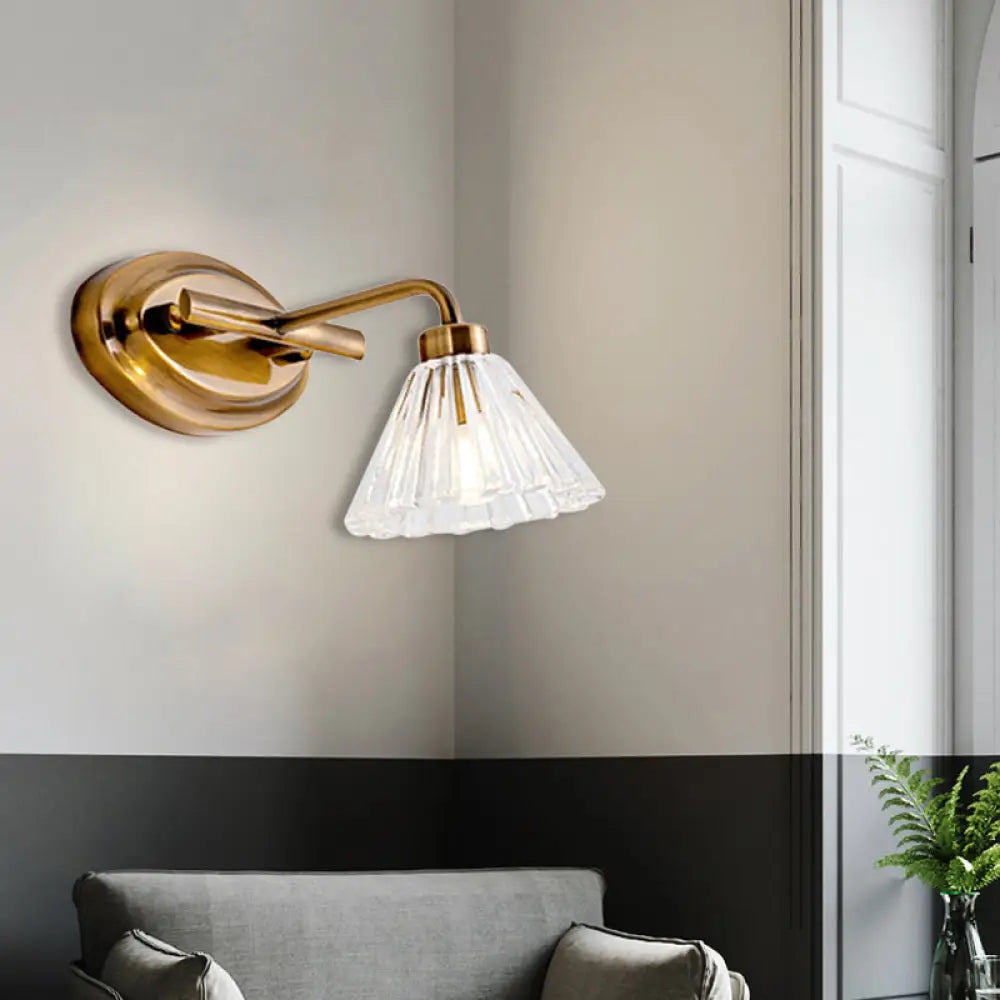 Glazen Wandlamp Kegel met Messing Afwerking – Modern Design met LED-Verlichting voor Badkamer en Toilet | Sansoti