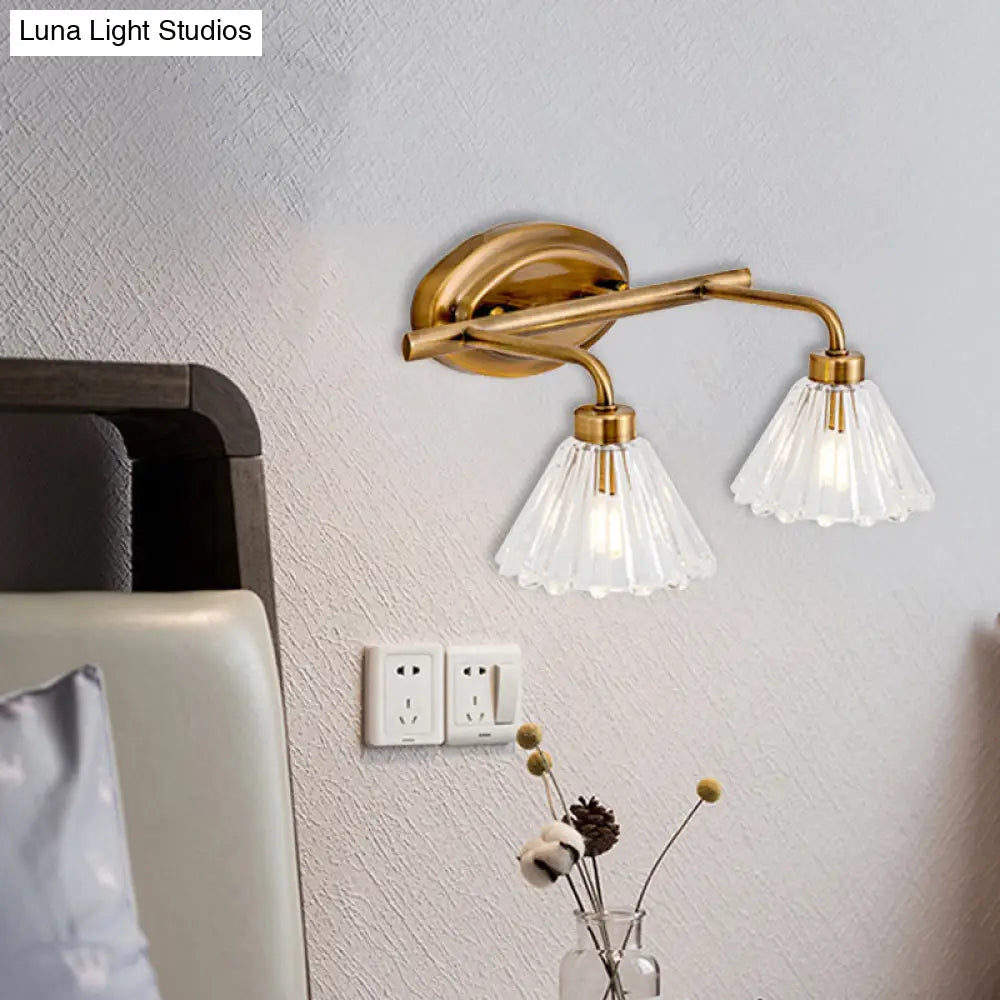 Glazen Wandlamp Kegel met Messing Afwerking – Modern Design met LED-Verlichting voor Badkamer en Toilet | Sansoti