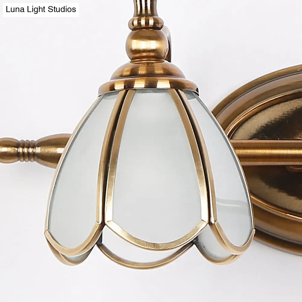 Wandlamp Messing met Opaalwit Glas – Vintage Badkamerlamp 3 Lichtpunten Schelpmotief Wandverlichting E26/E27 Klassieke Stijl | Sansoti