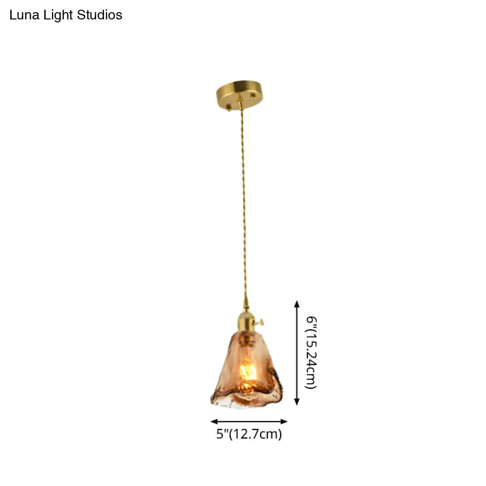 Vintage Hanglamp met Kegelkap in Glas – Messing/Koper Armatuur voor Woonkamer & Eetkamer | Sansoti