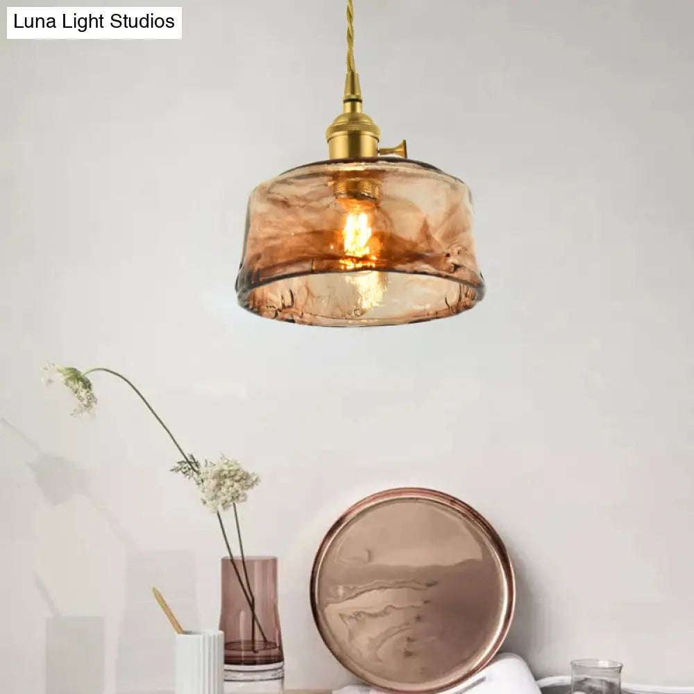 Vintage Hanglamp met Kegelkap in Glas – Messing/Koper Armatuur voor Woonkamer & Eetkamer | Sansoti