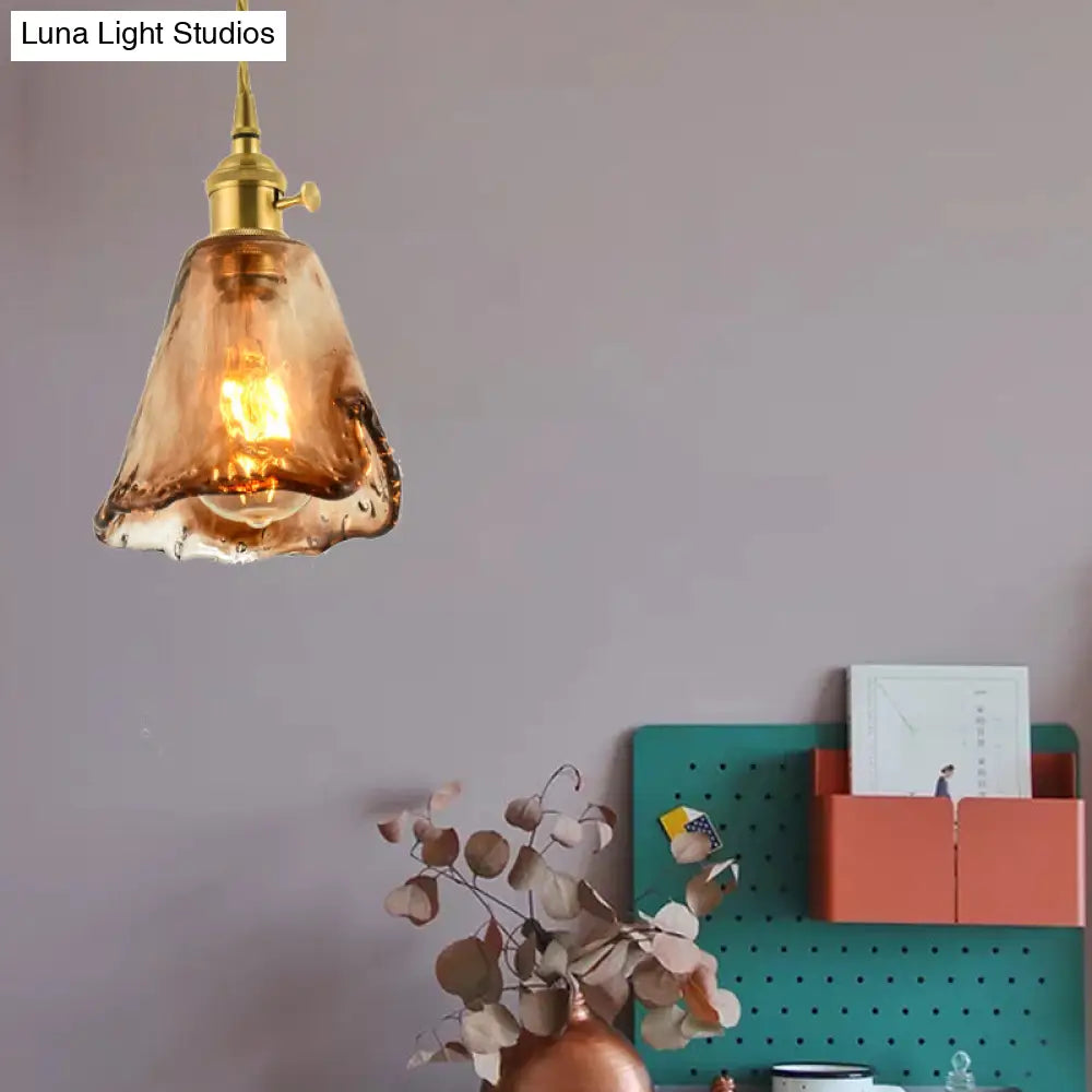 Vintage Hanglamp met Kegelkap in Glas – Messing/Koper Armatuur voor Woonkamer & Eetkamer | Sansoti