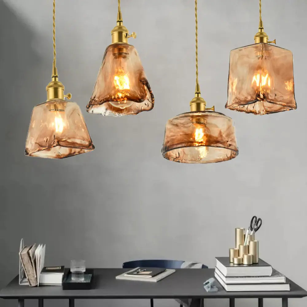 Vintage Hanglamp met Kegelkap in Glas – Messing/Koper Armatuur voor Woonkamer & Eetkamer | Sansoti