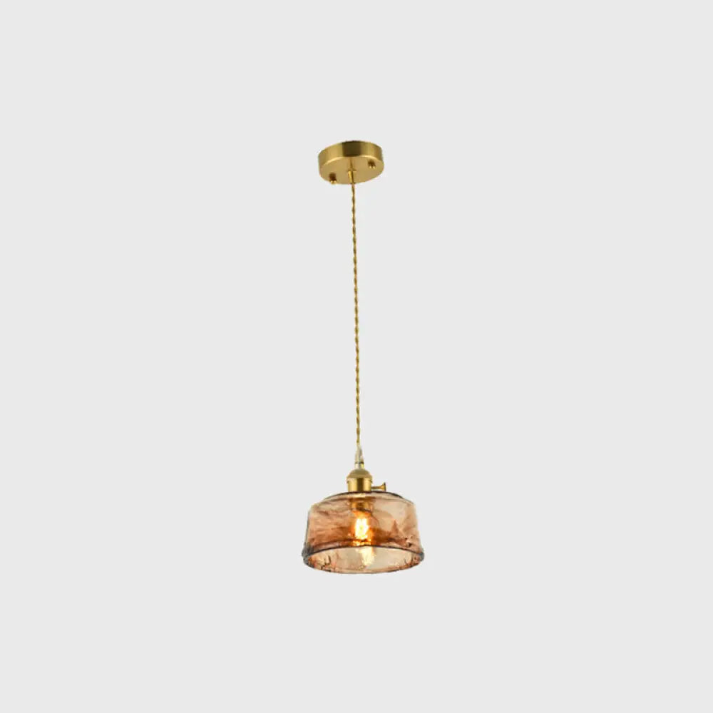 Vintage Hanglamp met Kegelkap in Glas – Messing/Koper Armatuur voor Woonkamer & Eetkamer | Sansoti