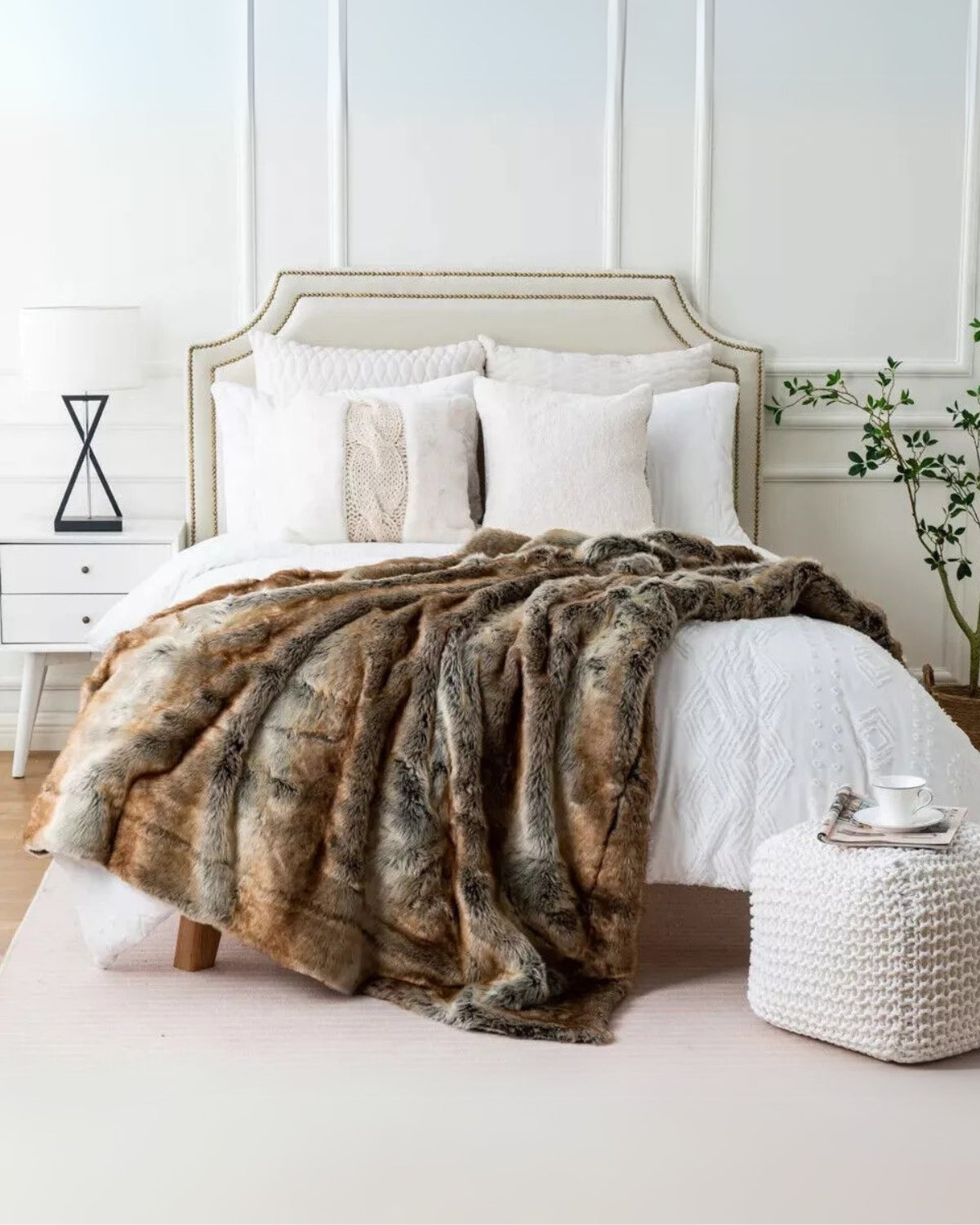 Imitatiebont Plaid 127x152cm of 150x200cm Wit Bruin Grijs Goud Scandinavische Woonkamer Slaapkamer Decoratieve Luxe Zachte Textiel Premium Woondeken | Sansoti