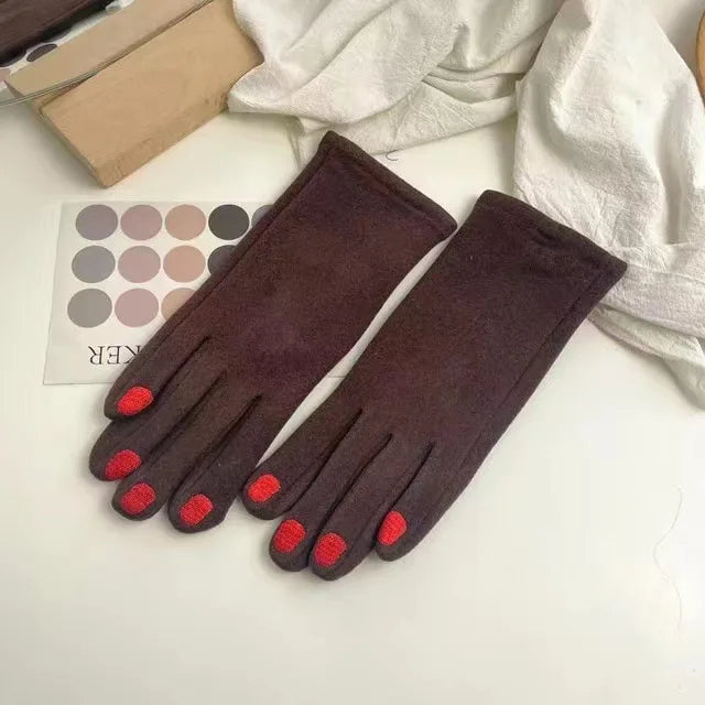 Winter Gloves with Touchscreen Function and Nail Polish Design, Fleece-Lined Warm Women's Gloves | Sansoti