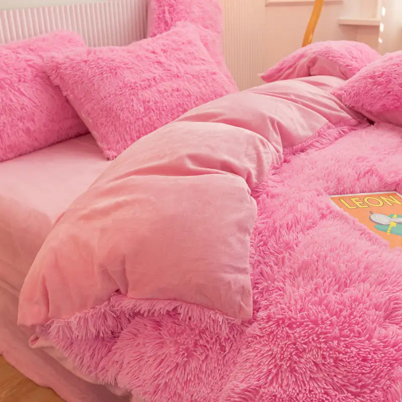 Fluffy Fleece Bedding Set – Teddy 3-piece or 4-piece – Duvet Cover Sheet Pillowcases Single | Sansoti