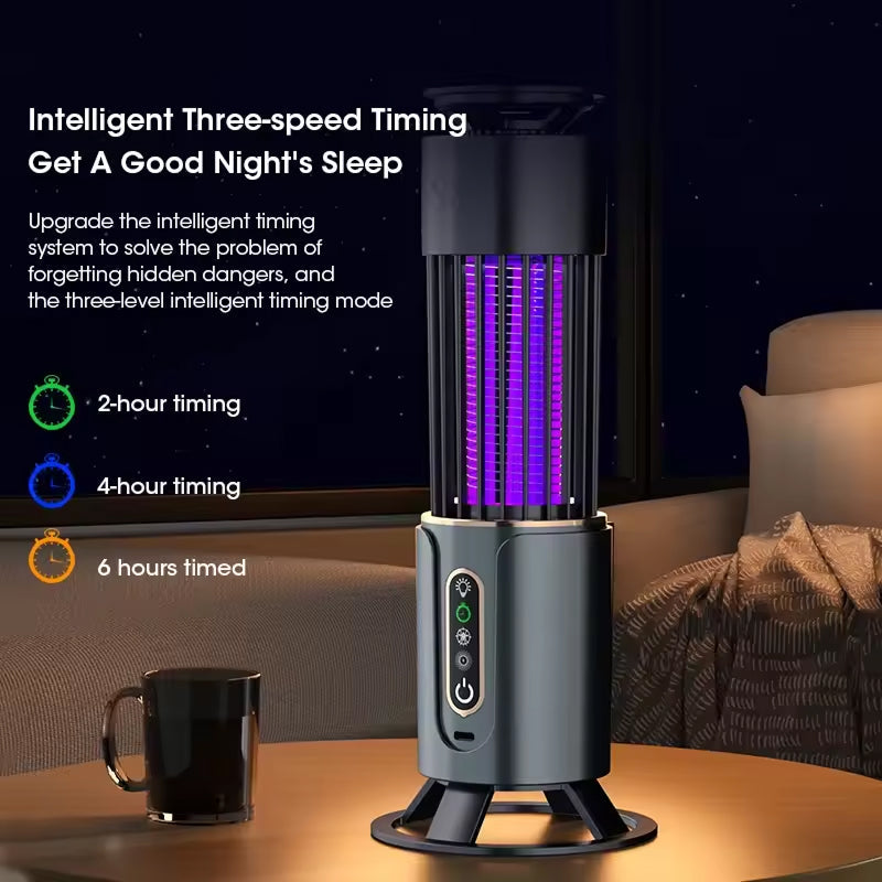 Elektrische Insektenfalle mit UV-Lampe, 360°-Mückenvernichter, wiederaufladbar, mit Timer, Nachtlichtfunktion und 200m² Reichweite | Sansoti