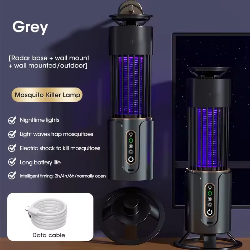 Elektrische Insektenfalle mit UV-Lampe, 360°-Mückenvernichter, wiederaufladbar, mit Timer, Nachtlichtfunktion und 200m² Reichweite | Sansoti