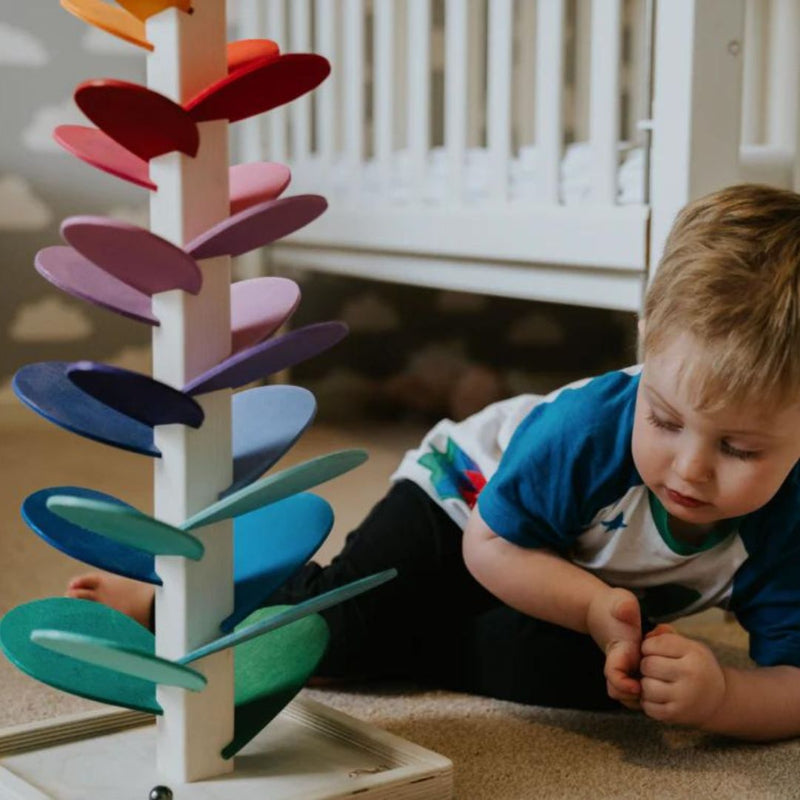 Houten Regenboog Knikkerbaan met Klank en Beweging – Educatief Speelgoed voor Baby's en Peuters | Sansoti