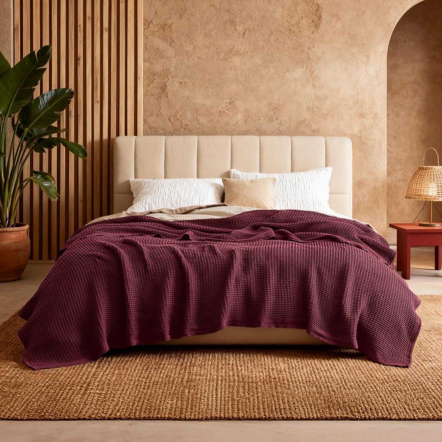 Lichtgewicht Katoenen Wafelplaid Tweepersoonsbed Zacht Ademend Deken Scandinavisch Design 90x90 cm Woonkamer | Sansoti