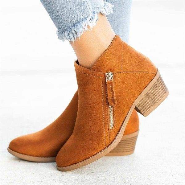 Damenstiefeletten mit Seitenreißverschluss – bequemes Leder – moderater niedriger Absatz – vielseitige und stilvolle Schuhe | Sansoti