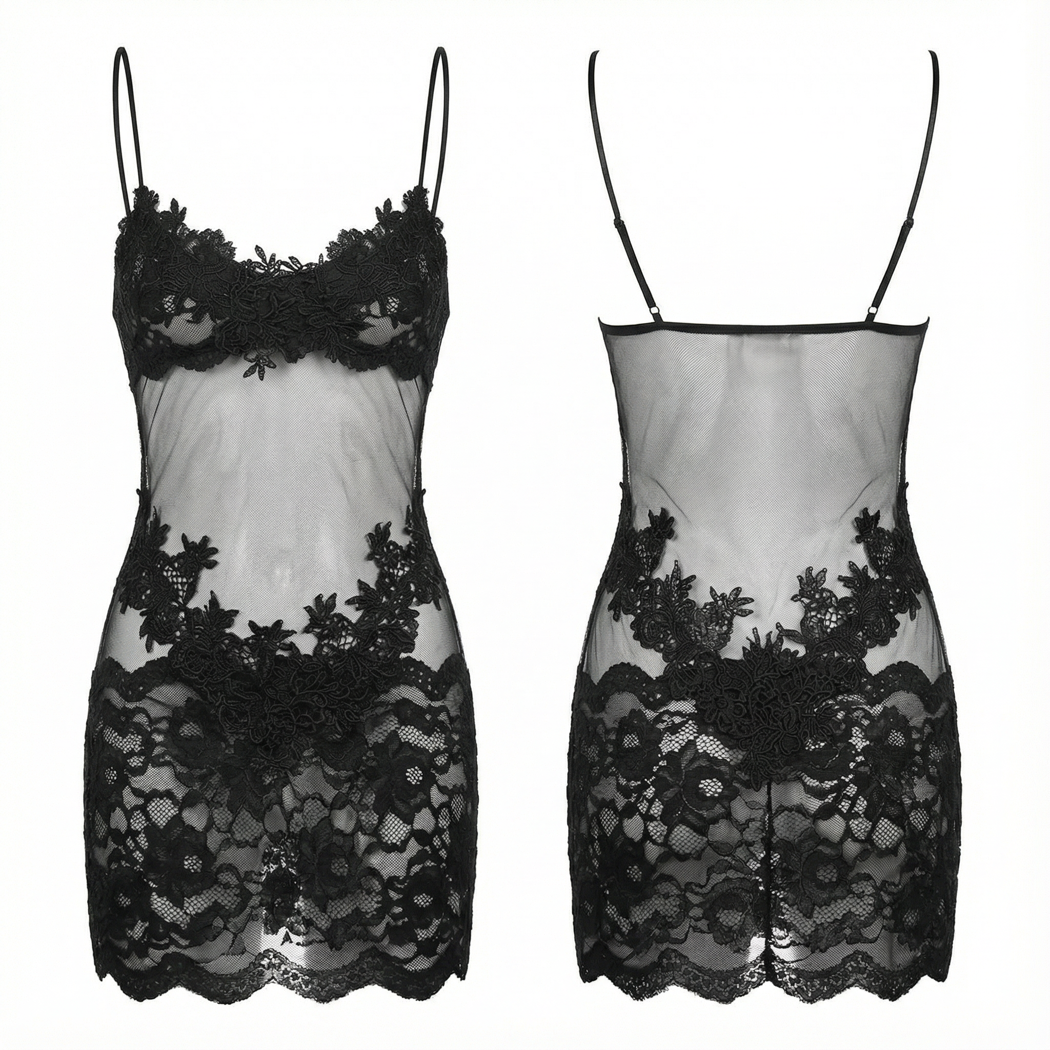 Doorschijnende Geborduurd Kanten Slip Jurk voor Dames – Romantische Lingerie met Verstelbare Bandjes | Sansoti