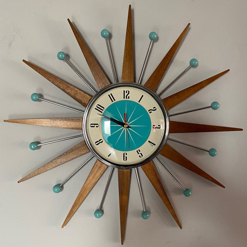 Handmade Wall Clock 40x40 cm Retro Living Room Silent Movement Radiating Design Decorative Battery-Powered Modern | Sansoti