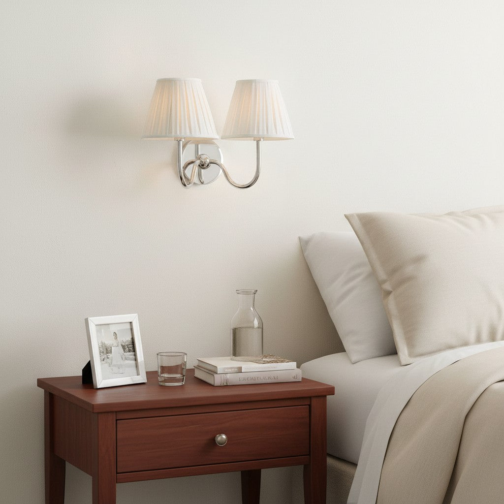 Wandlamp Messing met Stoffen Kap Plissé of Glad Wit Rood Groen Blauw Geel Antiek Brons Chroom 1 of 2 Lichtpunten | Sansoti