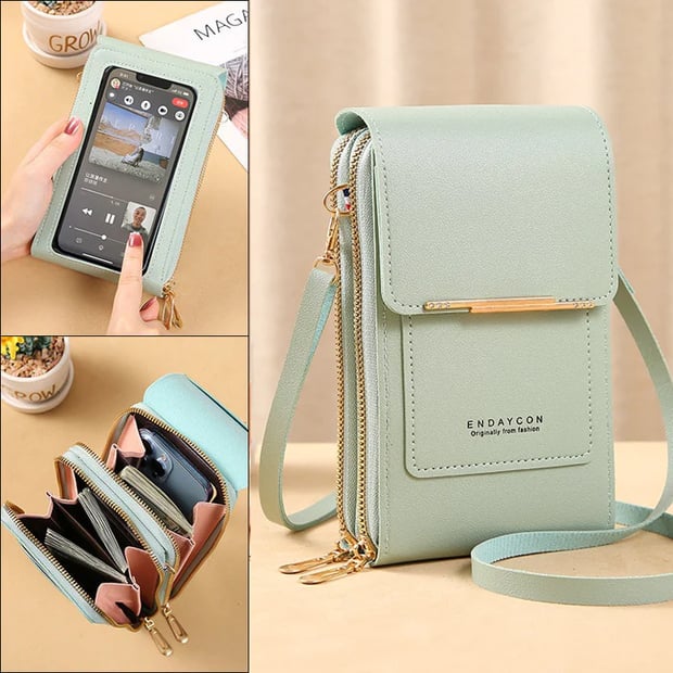 Dames Schoudertas met Telefoonvak en Antidiefstal – Compacte Crossbodytas PU Leer Groen Roze Zwart Grijs Blauw Rood Bruin – Veilige Handtas Portemonnee | Sansoti