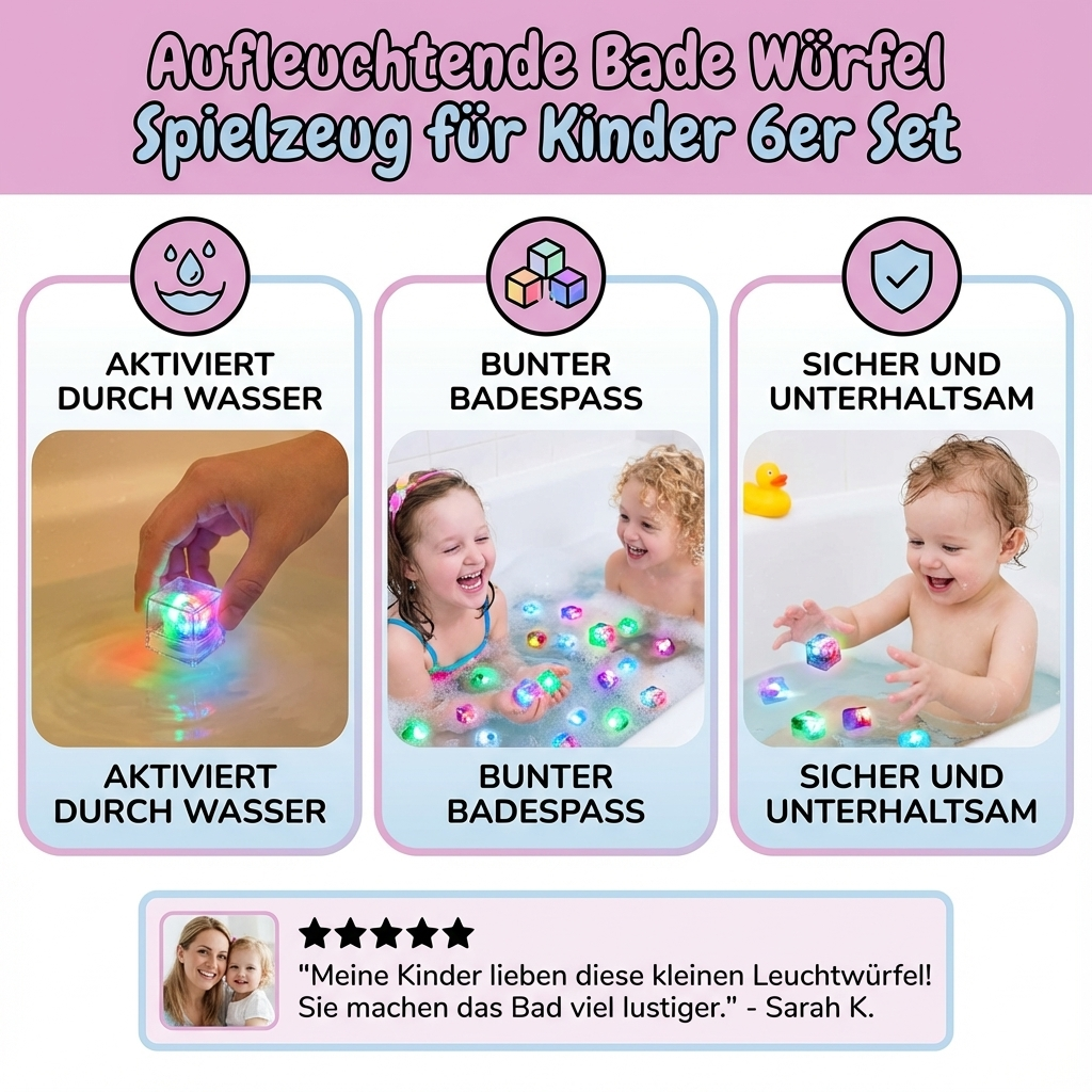 Lichtgevende Badkubus voor Kinderen 6-Delig Set – Watergeactiveerd Speelgoed | Sansoti