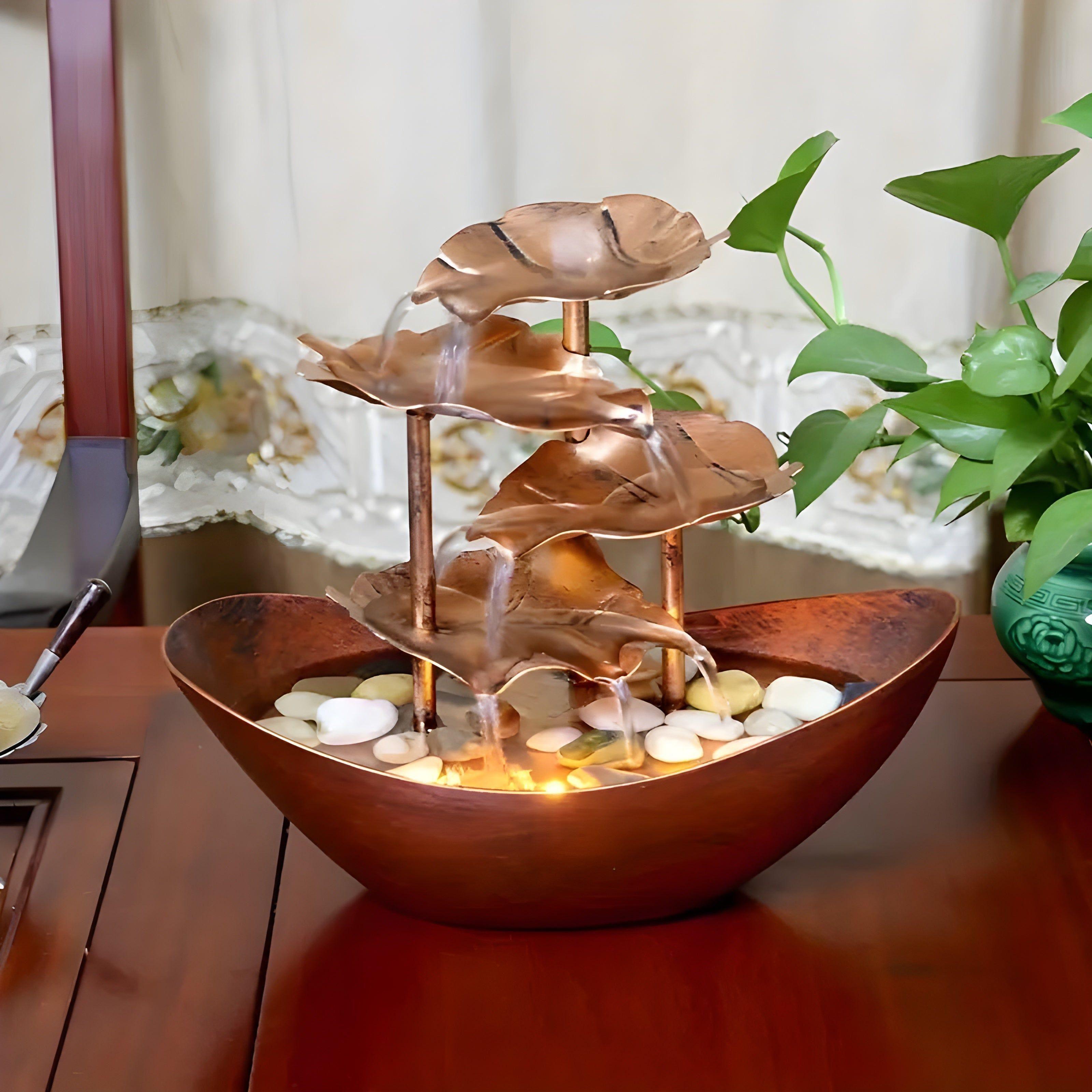Fontaine de table LED Éclairage Métal Vintage Plateau en fer Bureau Salon Chambre Ornement d'eau Zen Ambiance | Restfield