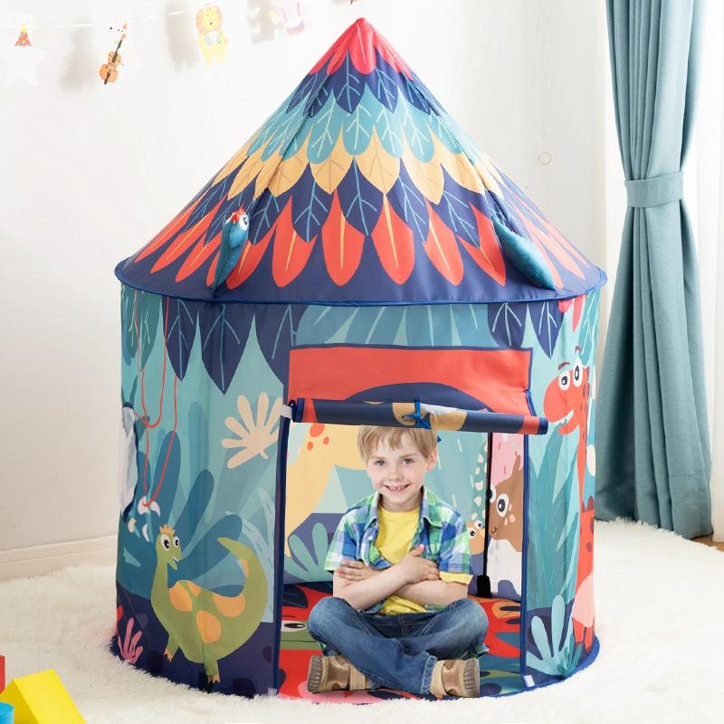 Tente de jeu pour enfants tipi dinosaure bleu marine en polyester 120 cm, maison de jeu pliable pour intérieur et extérieur, chambre d’enfant | Sansoti
