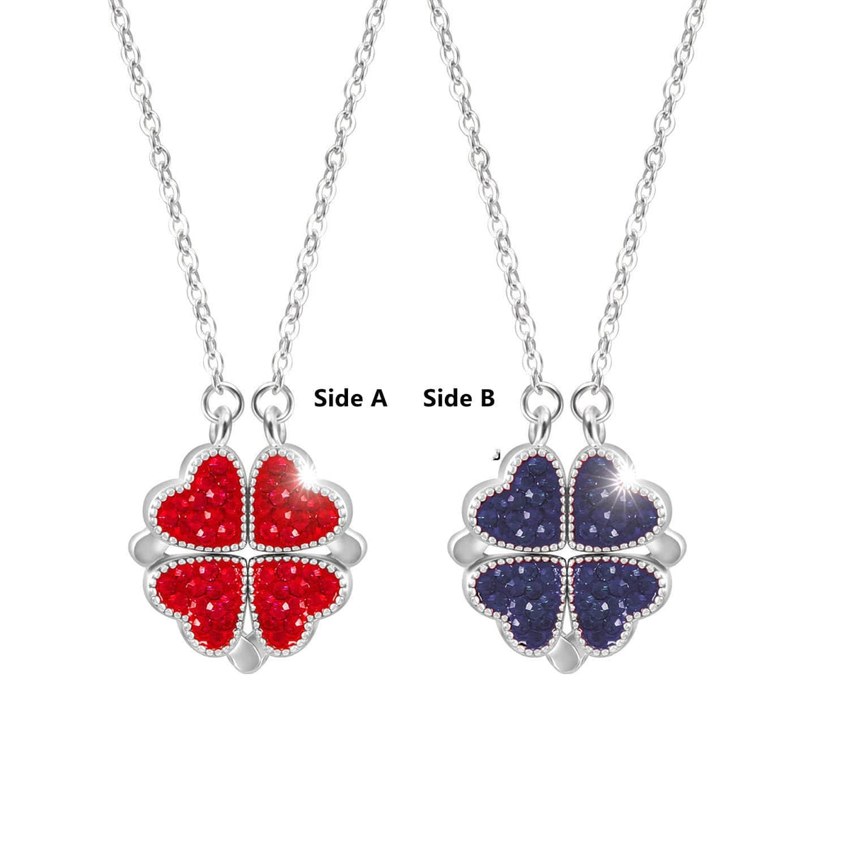 Collier cœur argenté réversible, pendentif magnétique double face en forme de fleur, bijou élégant et cadeau pour femme | Sansoti