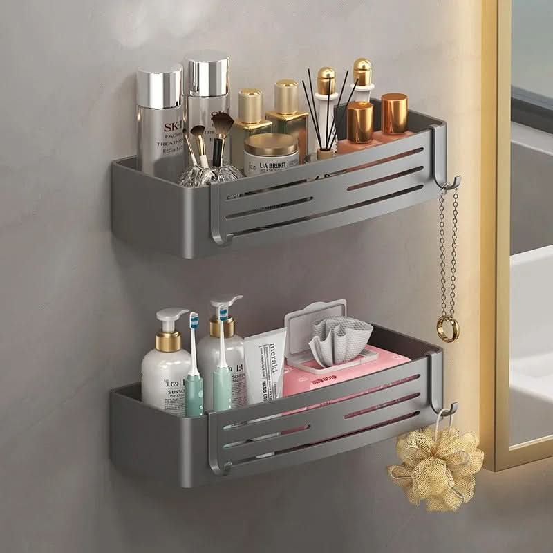 Zelfklevend Aluminium Wandrek Badkamer Organizer Zonder Boren Roestvrij Opbergplank Douche Handdoekhouder | Sansoti