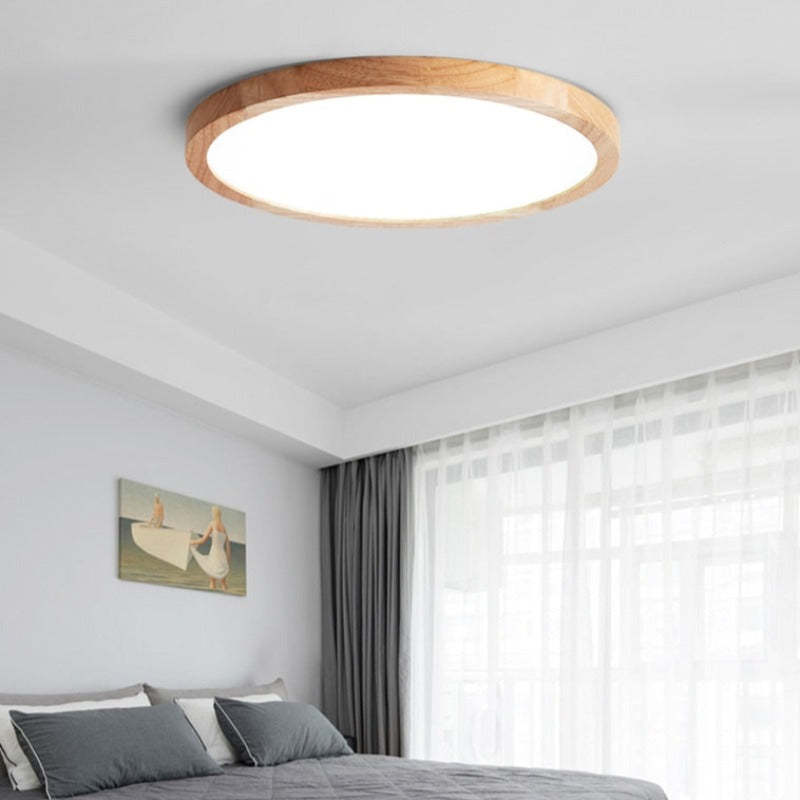 Runde Holz-Deckenleuchte LED Dimmbares modernes Design im skandinavischen Stil für Wohnzimmer Schlafzimmer Arbeitszimmer | Sansoti