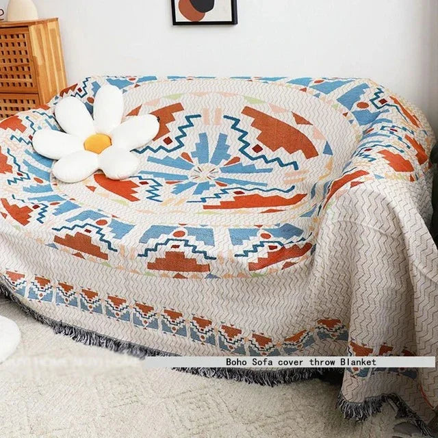 Überwurfdecke Jacquard Gewebt Fransen Bunt Baumwolle Polyester Warm Weich | Restfield