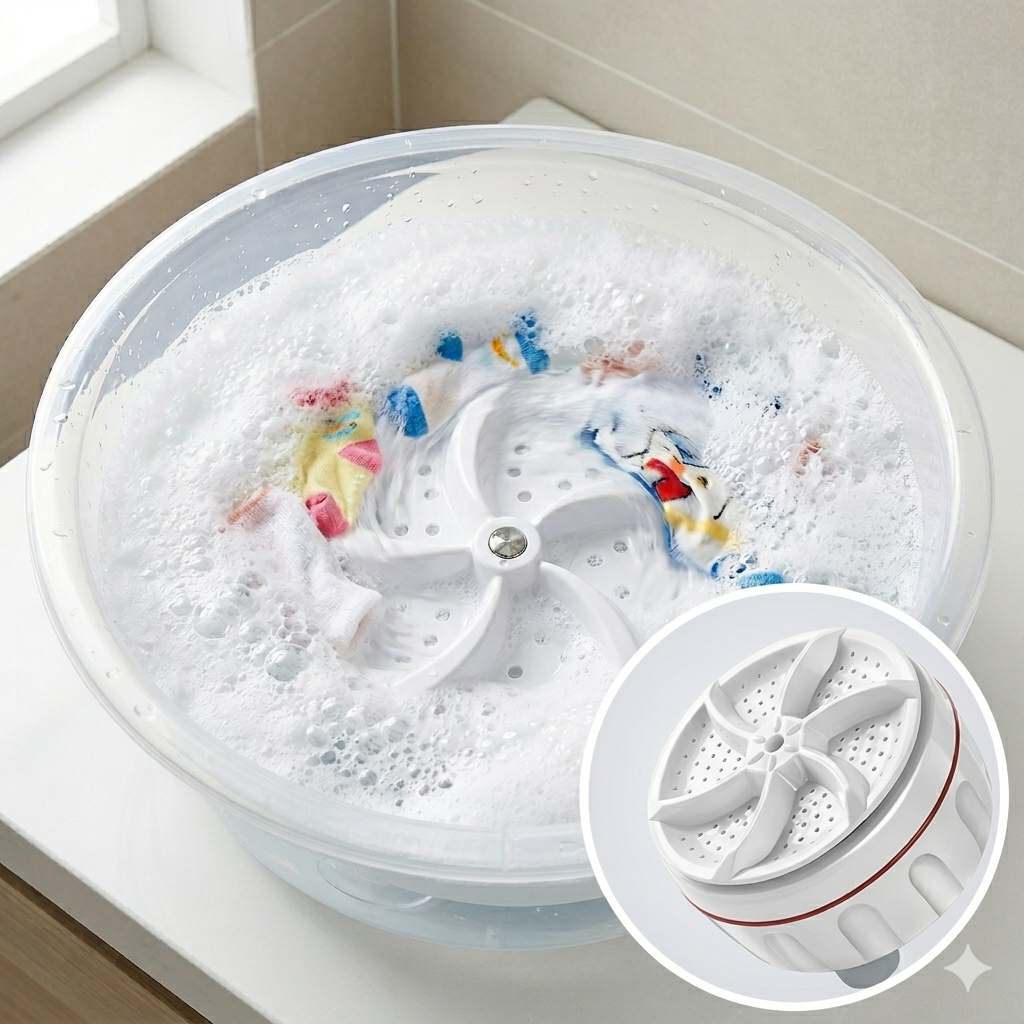 Portable Mini Washing Machine 10x10cm White ABS 4 Wash Modes for Camping Travel Home Underwear Small Laundry | Sansoti