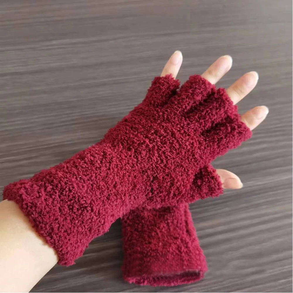 Knitted Fingerless Gloves Fleece Half-Finger Unisex Warm Comfortable Autumn Winter Accessory | Sansoti
