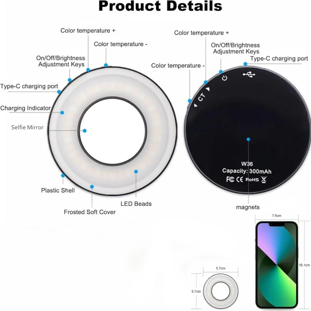 Magnetic LED Photo Light Portable Dimmable Rechargeable for Selfies Video Content Creation | Sansoti