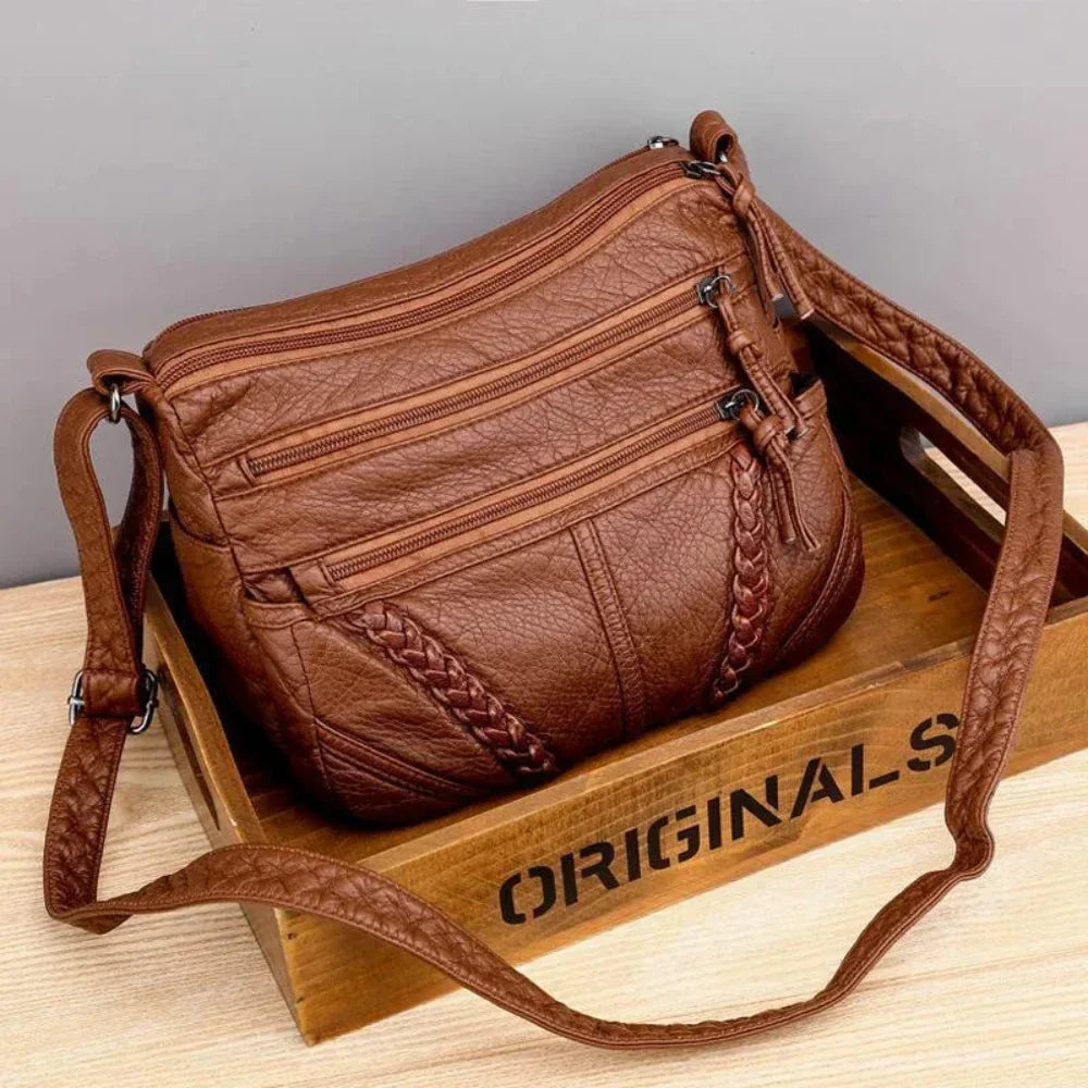 Schoudertas met Verstelbare Riem en Magnetische Sluiting Dames Handtas Crossbody Tas Bruin Zwart Kunstleer | Sansoti