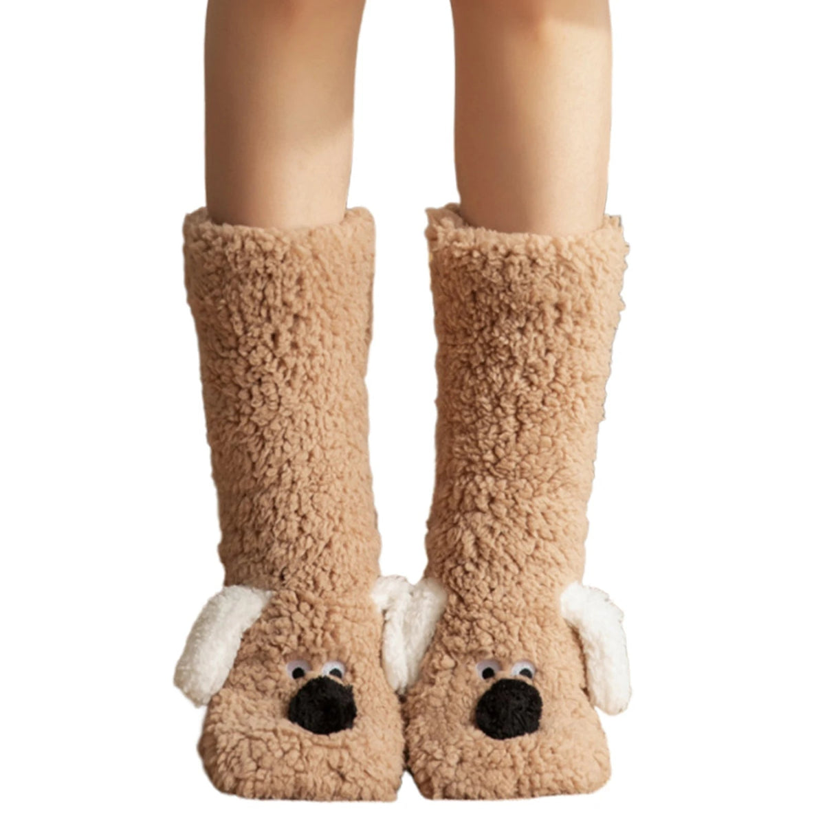 Plush house socks with dog motif for warm feet and legs, women's winter non-slip comfort socks, house socks | Sansoti