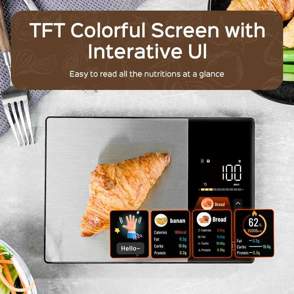 Digital Kitchen Scale with Nutritional Value Display, App Connectivity, 5kg, Accurate Weight Tracking | Sansoti