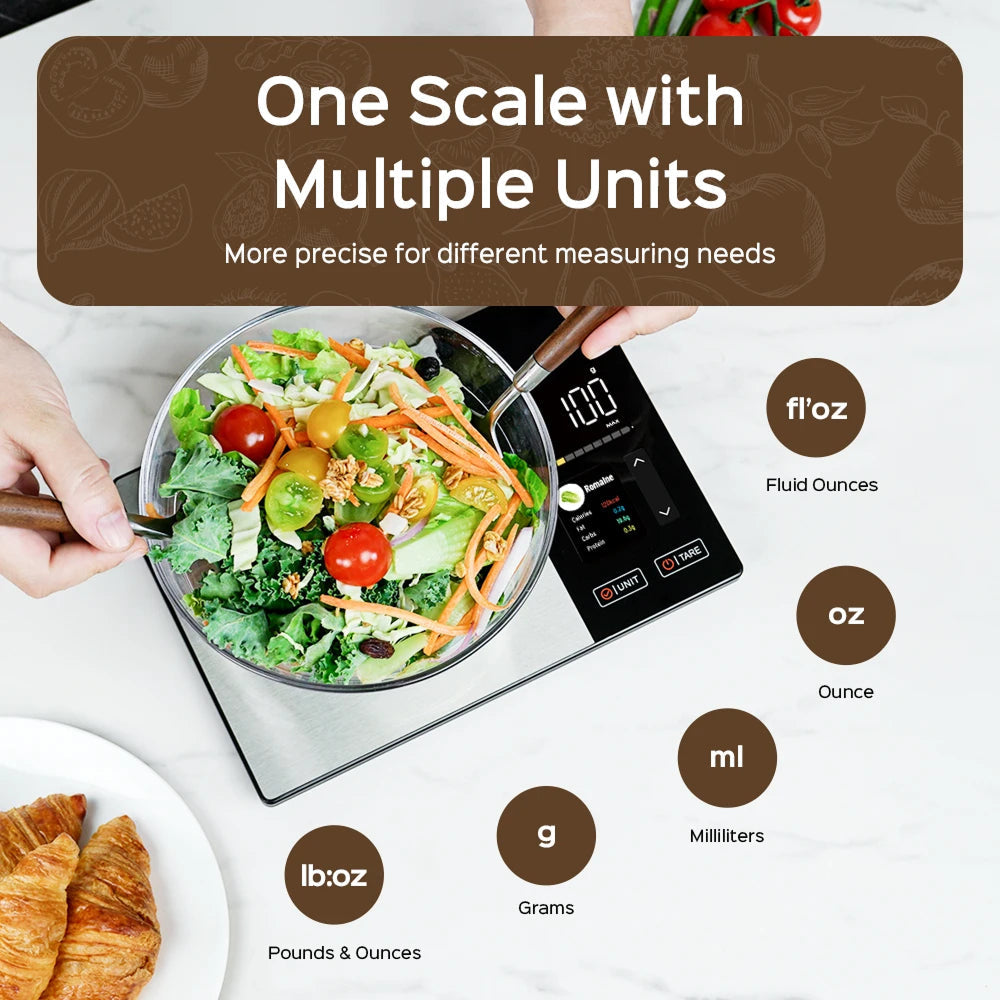 Digital Kitchen Scale with Nutritional Value Display, App Connectivity, 5kg, Accurate Weight Tracking | Sansoti